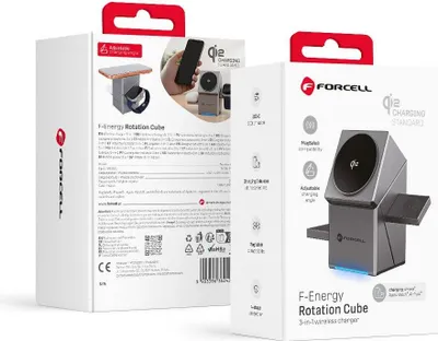 Immagine prodotto di Caricabatteria wireless Forcell F-Energy 3in1 Rotation Cube Qi2 compatibile con MagSafe (F-06) argento