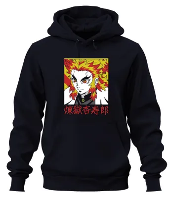 Produktbild von Rengoku Kyojuro Kimetsu no Yaiba Anime Flammenhaar Hoodie Kapuzenpullover, Navy, M