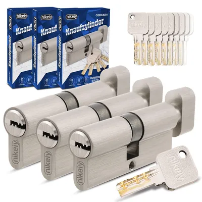 Productafbeelding van Cilinderslot gelijksluitend 30/30 - 3 Knopcilinders - 15 Sleutels - Messing