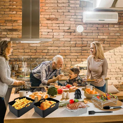 Produktbild von Airfryer-Zubehör-Set 9-teilig, Silikon-Einsätze, Grillrost, Spießhalter, Edelstahl 304, für Ninja AF300EU AF400EU Tower T17088