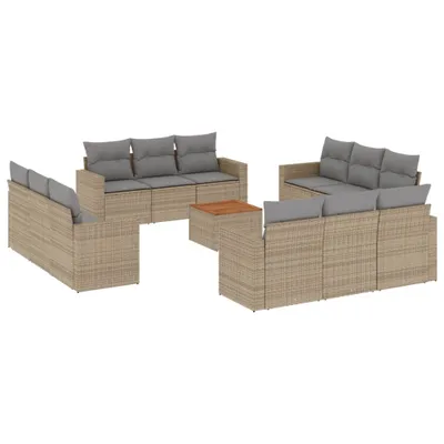 Produktbild von vidaXL 13-tlg. Garten-Sofagarnitur mit Kissen Beige Poly Rattan