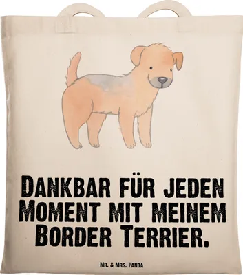 Produktbild von Mr. & Mrs. Panda Beutel Border Terrier Moment - Transparent - Geschenk, Einkaufstasche, Jutetasche, Tasche, Tote Bag, Tragetasche, Laptoptasche