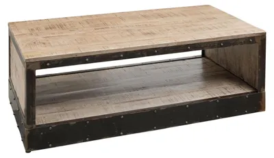 Immagine prodotto di MASSIVMOEBEL24 | tavolino da salotto in legno di Mango 112x61x43 marrone laccato HEAVY INDUSTRY #264