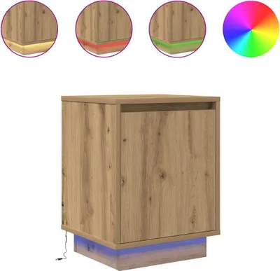 Image de Armoire de chevet et lumières LED chêne artisanal 38x34x50 cm