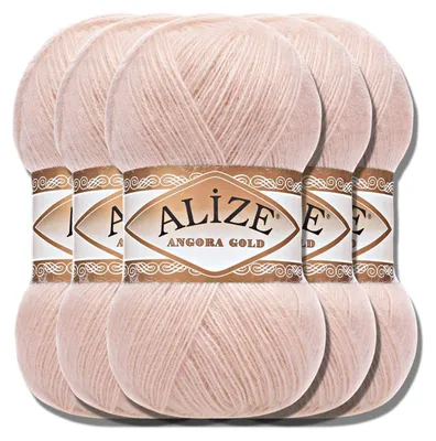 Produktbild von Alize 5x 100g Angora Gold Wolle, Uni, Häkeln, Stricken (Powder | 404)
