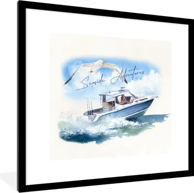 Produktbild von MuchoWow® MuchoWow® Gerahmtes Poster Boot - Vogel - Wasser - Meer 40x40 cm - Poster mit zchwarzem Bilderrahmen - Poster - Plakat im Rahmen