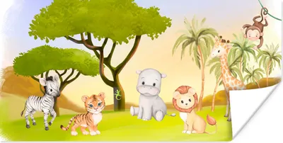 Produktbild von MuchoWow® Poster Dschungel - Tiere - Kinder 40x20 cm - Poster für die Wand - Poster Schlafzimmer
