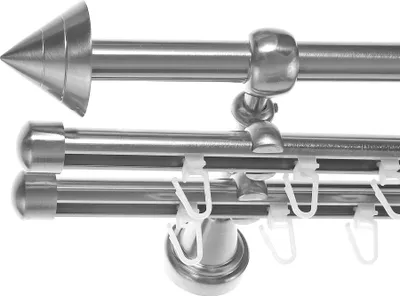 Produktbild von Rohr und Innenlauf Gardinenstange Edelstahl Look, Durchmesser 16mm, Wandträger H14RII, 3-läufig, Länge 360, Endkappe E21