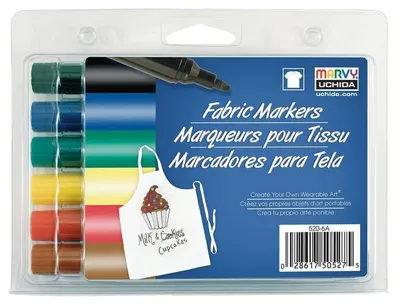Productafbeelding van Marvy Uchida Textielmarker Set, dikke uitvoering, basiskleuren, 6 kleuren, permanent, voor textiel