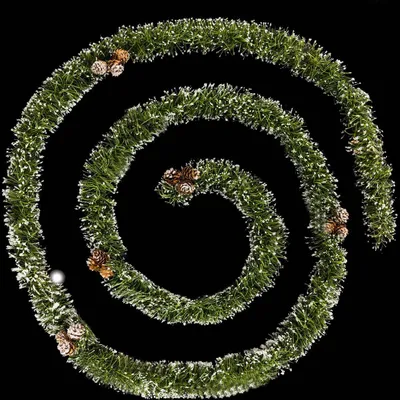 Produktbild von Grüne Weihnachtsgirlande Tannenzapfen weiß Floquiert D 7,5 × 270 cm