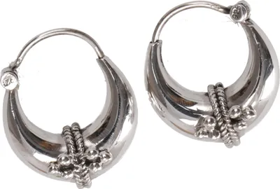 Produktbild von Ethno Ohrringe, Boho Silbercreolen mit Verzierung, Indische Creolen - 2,4 cm, Silber-Farben, SterlingSilber, Silberohrringe