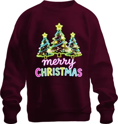 Immagine prodotto di merry CHRISTMAS Neon Christmas Trees Neon Retro Gift Felpa Unisex Pullover, Borgogna, XL