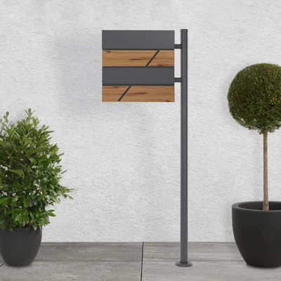 Obrázek produktu pro Poštovní schránka ML-Design s přihrádkou na noviny, 37x37x11 cm, vzhled antracit/dřevo, včetně stojanu
