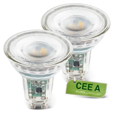 Image de Briloner Lot de 2 ampoules LED GU10, 2,5W, 450lm, verre, CEE A, lumière blanche chaude, Classe énergétique A, Ø5 x 5,6 cm