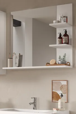 Produktbild von Badezimmer Spiegel "Sopela" weiß Badspiegel mit Ablage 80 x 70 cm
