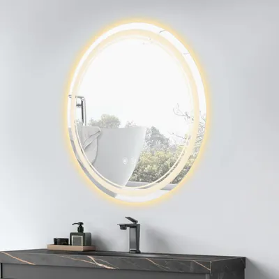 Obrázok produktu pre Kozmetické zrkadlo – Okrúhle LED zrkadlo – Ø 60 cm – Dvojitý zdroj svetla – 3 farebné teploty, plynule stmievateľné – Bez zahmlievania – Svetlošedá farba