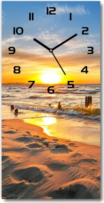 Produktbild von Wanduhr aus Glas – 30x60 cm - Glasbild - Glasuhr - Gehärtetes Glas -Sonnenuntergang Meer