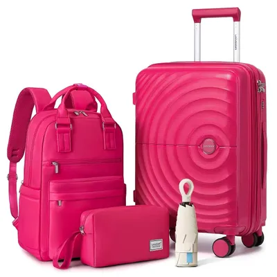 Image de Larvender Lot de 4 Valises Rigides en PP – Valises de Voyage Rouge Fraise avec Doubles Roues Pivotantes à 360°, Serrure à Combinaison et Poignée Téles