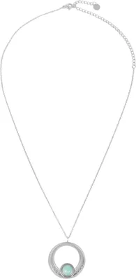 Produktbild von styleBREAKER Damen Edelstahl Kette mit rundem Amulett Anhänger und türkisem Naturstein, Halskette, Ankerkette 05030069