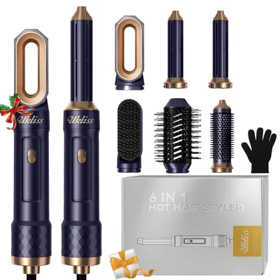 Immagine prodotto di Set di styling per capelli 6 in 1, con arricciacapelli, asciugacapelli, spazzola lisciante ad aria calda, colore blu
