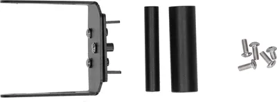 A set of motorcycle navigation mount components, including a bracket, two black tubes, and several silver screws, laid out on a white background.
