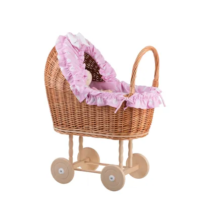 Produktbild von LULU Puppenwagen aus Weide / Schaukelbett / Puppenbett 48X28 H38/60 CM