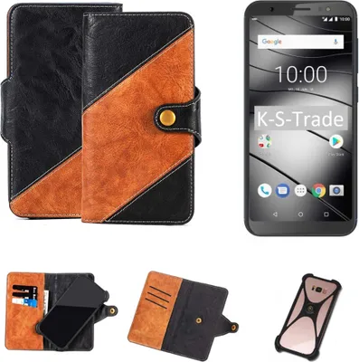 Produktbild von K-S-Trade Handyhülle Schutzhülle Bookstyle Case Wallet-Case kompatibel mit Gigaset GS185 Handy Cover Bumper Klapphülle schwarz hellbraun 1x