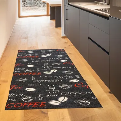 Produktbild von Teppich waschbar mit Coffee Schriftzug in schwarz Größe - 80 x 150 cm