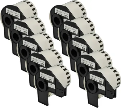 Produktbild von vhbw 10x Rolle mit Halter 62mm x 15,24m (1 Etikette) kompatibel mit Brother PT QL-1050, QL1050N, QL-1060, QL1060N, QL-500, QL-500A Drucker Weiß