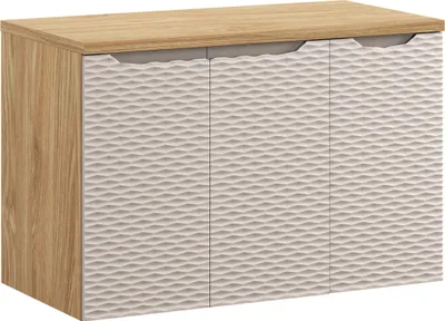 Zdjęcie produktu dla Szafka Łazienkowa 90 Cm Z Blatem Dąb Olejowany – Front Frezowany Beż