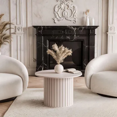 Produktbild von Couchtisch LINNEA Rund Ø 70 cm – Säule in Lamellen-Optik – Kaschmir