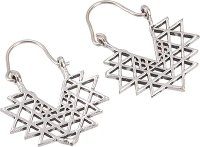 Produktbild von Tribalohrringe aus Messing, Ethnoohrringe Shri Yantra, Goaschmuck - Silber, Silber-Farben, 4*3*0,1 cm, Ohrringe + Ohrstecker Modeschmuck