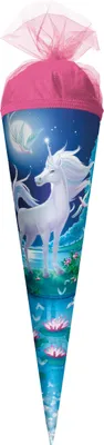 Immagine prodotto di Roth Confezione regalo a forma di cornetto con motivo unicorno al chiaro di luna, 22 cm, rotonda, chiusura in tulle