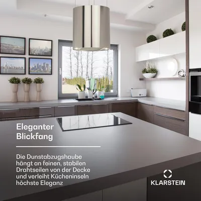 Produktbild von Klarstein Dunstabzug, Insel-Dunstabzug Freihängend, 583m³/h Luftstrom, Abluft/Umluft-Dunstabzug zur Deckenmontage, Moderne Insel Dunstabzugshaube, 3 Stufen, Aktivkohlefilter, Inselhaube für Decke