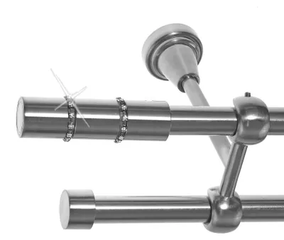 Produktbild von Gardinenstange mit Deckenhalterung I Metall Edelstahl Look 2-läufig Ø 19mm I D28