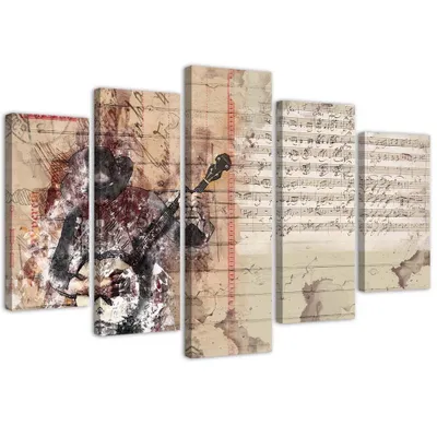 Produktbild von 5-teiliges leinwandbild abstrakter musiker 100x70 cm Feeby beige wandbild bereit zum aufhängen