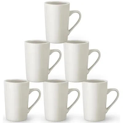 Image de Ensemble de 6 tasses à café, 420 ml, en porcelaine blanche, avec anse, compatibles lave-vaisselle et micro-ondes