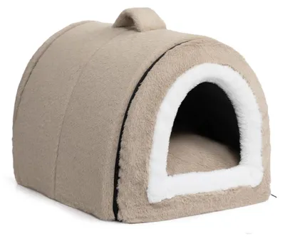 Immagine prodotto di Cuccia per gatti, lettino per cani, 2-in-1, pieghevole, in peluche, color beige chiaro, 42x35x35 cm