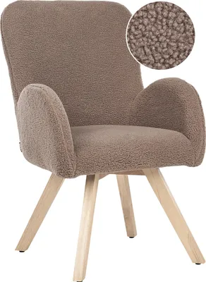 Zdjęcie produktu dla BELIANI Fotel brązowy boucle jasnobrązowe nóżki rustykalny styl