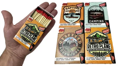 Produktbild von jameitop® 5 x Retro Streichholzschachteln Camping/Vintage/USA Nostalgie 100er Packungen Big Pack 5,5cm Design Streichhölzer Zündhölzer