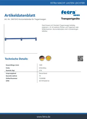 Produktbild von Horizontalstrebe für Tragarmwagen - Zubehör -