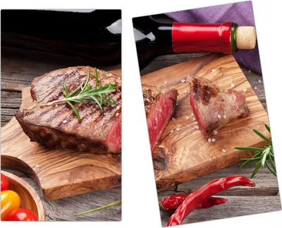 Produktbild von Spritzschutz Herdabdeckplatte Schneidebrett aus Glas Gegrilltes Rindersteak 2-Teilig (60x52cm)