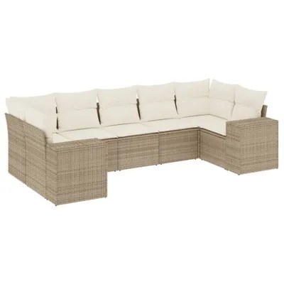 Produktbild von vidaXL 7-tlg. Garten-Sofagarnitur mit Kissen Beige Poly Rattan