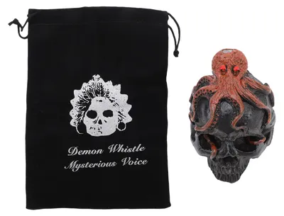 Image de Sifflet de la mort aztèque avec un crâne qui pousse un cri à plein volume, accessoire farfelu pour les fêtes de fin d'année, rouge