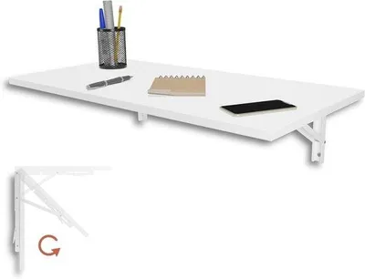 Produktbild von Wandklapptisch – Klappbarer Schreibtisch – Platzsparend – Tragfähigkeit 40 kg – 80x40 cm – Weiß