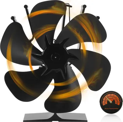 Produktbild von Jiubiaz Stromloser Kaminofen Ventilator Sonstiges Kaminzubehör Ofengebläse 6 Blatt Gebläse mit Thermometer