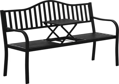 Produktbild von Gartenbank Mit Ausziehbarem Tisch Für 2-3 Personen Parkbank Aus Metall Sitzbank Bank Terrassenbank Gartenmöbel Schwarz 150 X 58,5 X 90 Cm