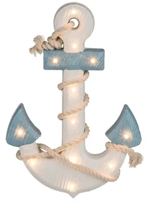 Produktbild von maritime Shabby Dekoration Holzanker mit Seil LED Beleuchtung Boot Schiff Anker