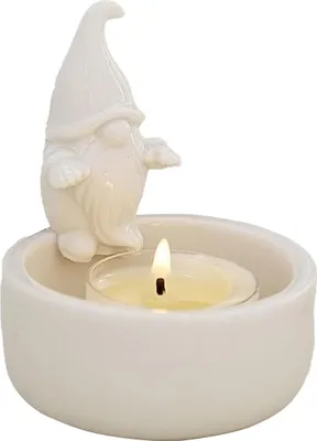 Produktbild von Weihnachtsgnom aus Keramik, Teelichthalter im Santa-Stil, ideal für Duftkerzen, Wohnzimmer- & Festtagsdeko