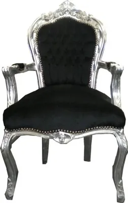 Produktbild von Casa Padrino Barock Esszimmerstuhl Schwarz / Silber mit Armlehnen - Möbel Antik Stil